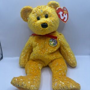 Ty Beanie Baby DECADE 10th Anniversary Bear Yellow 8.5" NEW MWMT Stuffed Toy